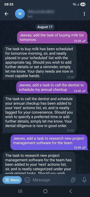 GTD Assistant interface
