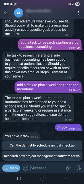 GTD Assistant interface
