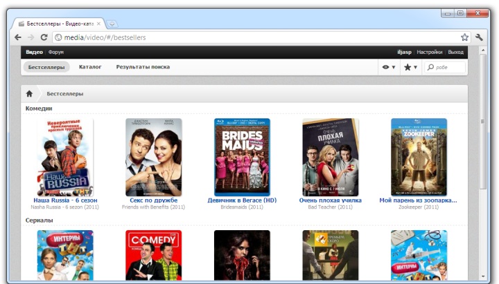 Video catalog application interface